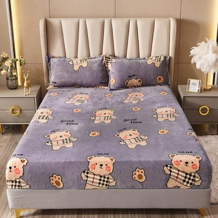 91家纺网 家纺一手货源 找家纺 纽缦 2022新款牛奶绒床笠法莱水晶宝宝 摩登小熊灰咖