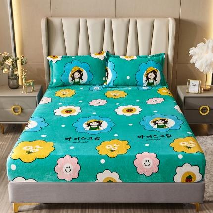 91家纺网 家纺一手货源 找家纺 纽缦 2022新款牛奶绒床笠法莱水晶宝宝 草莓女孩