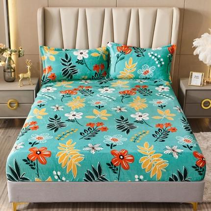 91家纺网 家纺一手货源 找家纺 纽缦 2022新款牛奶绒床笠法莱水晶宝宝 春雨绿