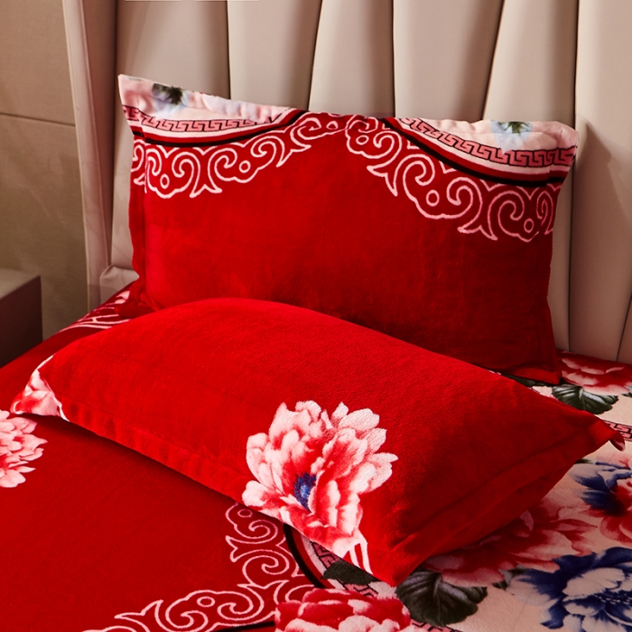 91家纺网 家纺一手货源 找家纺 纽缦 2022新款牛奶绒床笠法莱水晶宝宝 今生缘红（大版）