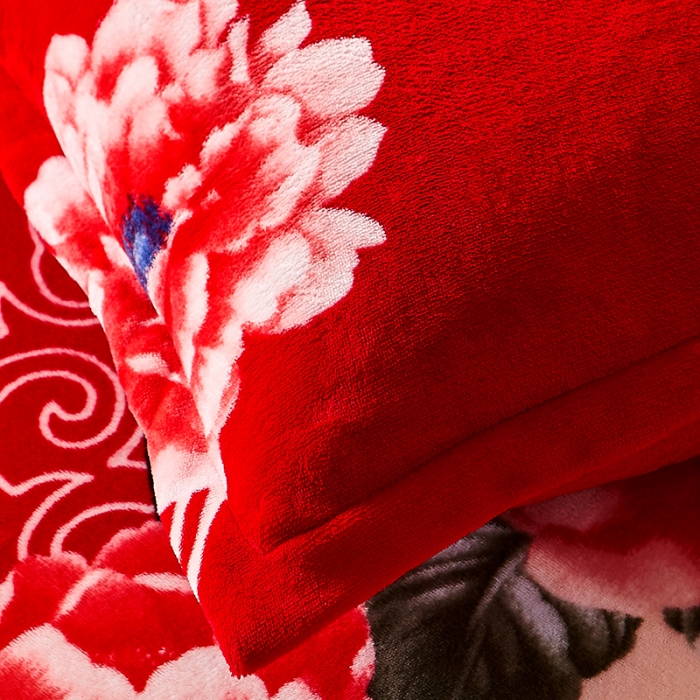 91家纺网 家纺一手货源 找家纺 纽缦 2022新款牛奶绒床笠法莱水晶宝宝 今生缘红（大版）