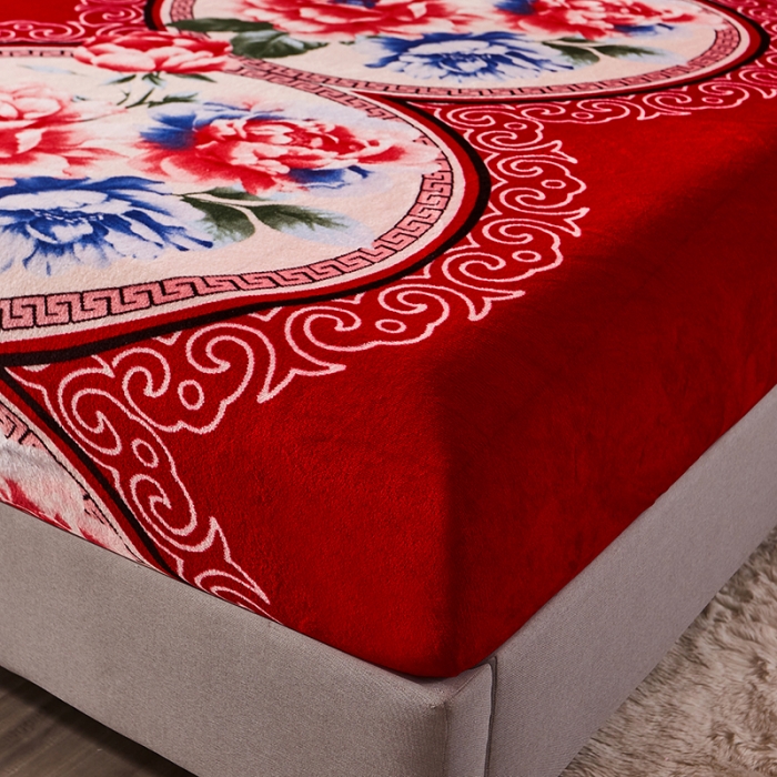 91家纺网 家纺一手货源 找家纺 纽缦 2022新款牛奶绒床笠法莱水晶宝宝 今生缘红（大版）