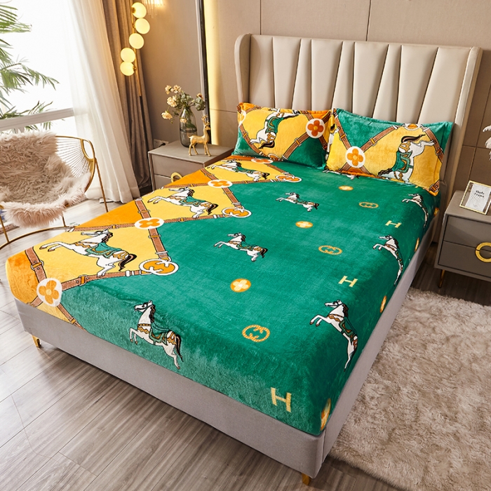 91家纺网 家纺一手货源 找家纺 纽缦 2022新款牛奶绒床笠法莱水晶宝宝 马到成功绿（大版）