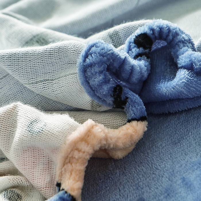 91家纺网 家纺一手货源 找家纺 纽缦 2022新款牛奶绒床笠法莱水晶宝宝 摩登小熊蓝灰