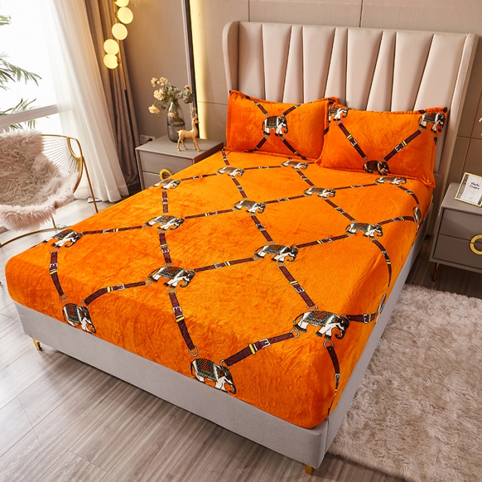 91家纺网 家纺一手货源 找家纺 纽缦 2022新款牛奶绒床笠法莱水晶宝宝 赛亚橘