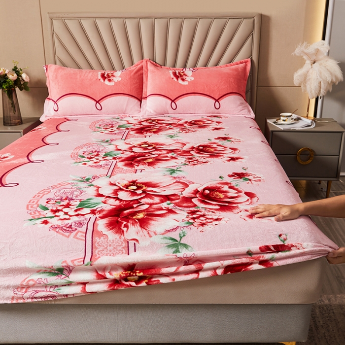 91家纺网 家纺一手货源 找家纺 纽缦 2022新款牛奶绒床笠法莱水晶宝宝 婉韵红（大版）