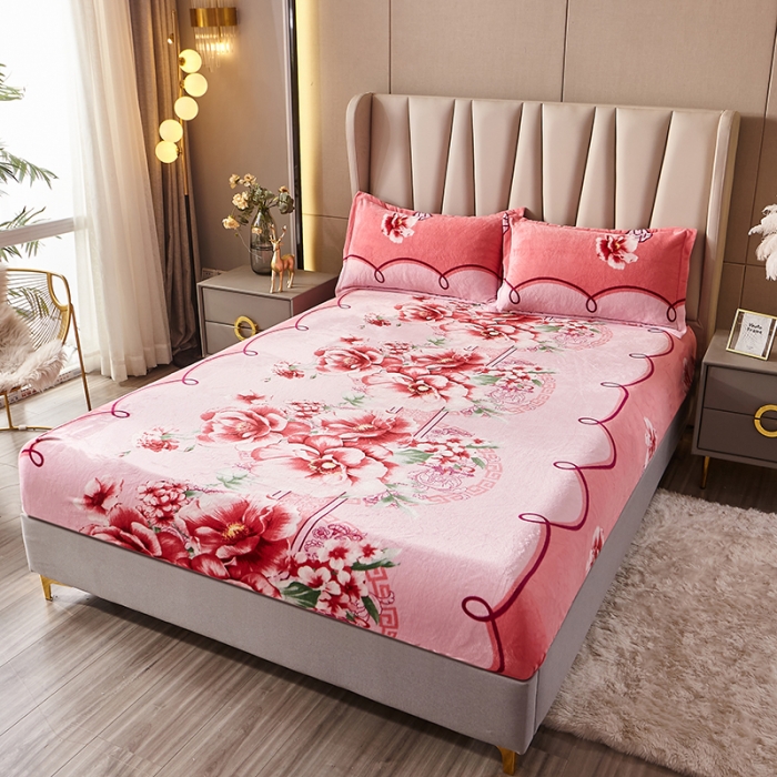 91家纺网 家纺一手货源 找家纺 纽缦 2022新款牛奶绒床笠法莱水晶宝宝 婉韵红（大版）