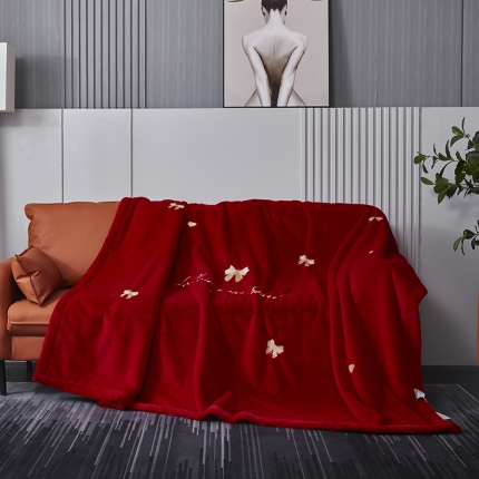 91家纺网 家纺一手货源 找家纺 （总）凯轩 2024新款精品绣花仿兔绒毛毯毯子婚庆毛毯毯子  大红毛毯毯子