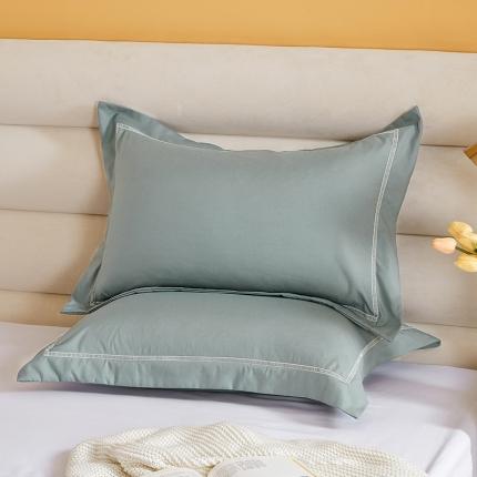 丰淘家纺 2022新款水洗棉丝带边纯色枕套 丝带边-蓝灰
