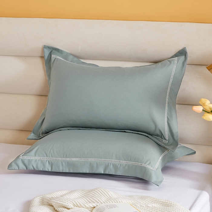 91家纺网 家纺一手货源 找家纺 丰淘家纺 2022新款水洗棉丝带边纯色枕套 丝带边-蓝灰