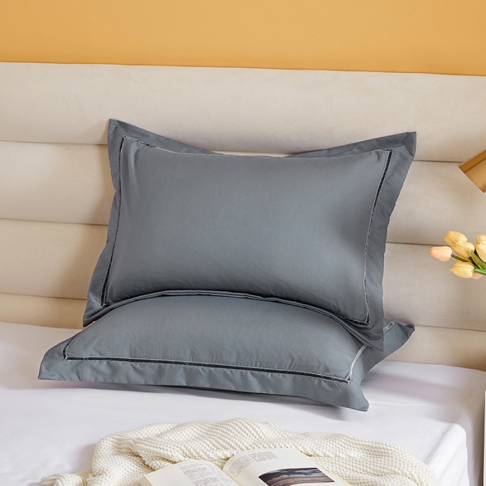 91家纺网 家纺一手货源 找家纺 丰淘家纺 2022新款水洗棉丝带边纯色枕套 丝带边-海蓝