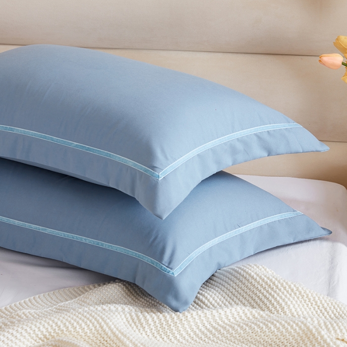 91家纺网 家纺一手货源 找家纺 丰淘家纺 2022新款水洗棉丝带边纯色枕套 丝带边-天蓝