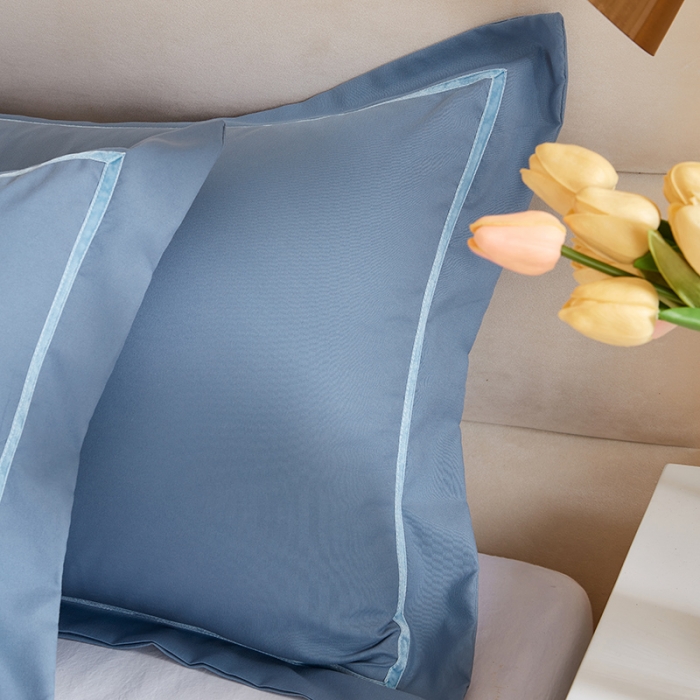 91家纺网 家纺一手货源 找家纺 丰淘家纺 2022新款水洗棉丝带边纯色枕套 丝带边-天蓝
