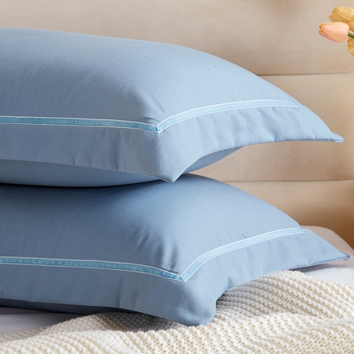 91家纺网 家纺一手货源 找家纺 丰淘家纺 2022新款水洗棉丝带边纯色枕套 丝带边-天蓝