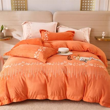 91家纺网 家纺一手货源 找家纺 名品优仓 2022新款轻歌曼舞系列230g牛奶绒绣花四件套 轻歌曼舞-艾玛桔