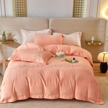 91家纺网 家纺一手货源 找家纺 总名品优仓 2022新款轻歌曼舞系列230g牛奶绒绣花四件套