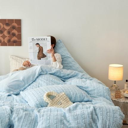 91家纺网 家纺一手货源 找家纺 榻尚家居 2023新款加厚獭兔绒牛奶绒四件套 天蓝