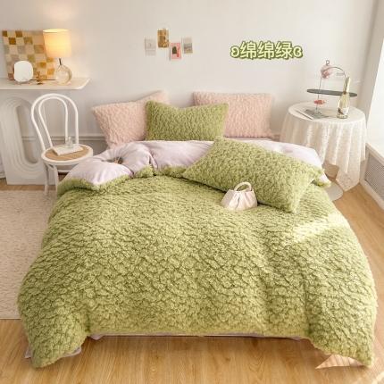 91家纺网 家纺一手货源 找家纺 顾里家纺 2022新款云朵泡芙咩绒四件套 绵绵绿