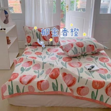 91家纺网 家纺一手货源 找家纺 赫梵茜2022新款秋冬必入牛奶绒床盖床盖郁金香橙