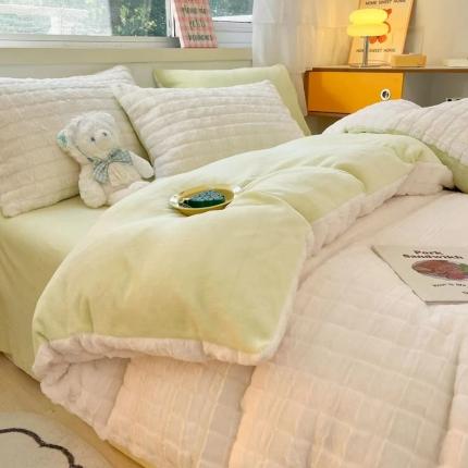 91家纺网 家纺一手货源 找家纺 金爱家 2023新款全消光牛奶绒獭兔毛绒四件套兔毛绒-奶白绿