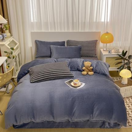 91家纺网 家纺一手货源 找家纺 （总）仟网汇 2022新款千鸟格牛奶绒系列四件套