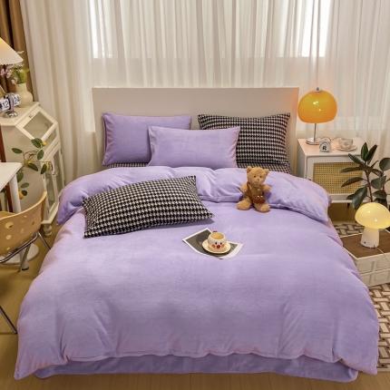 91家纺网 家纺一手货源 找家纺 （总）仟网汇 2022新款千鸟格牛奶绒系列四件套