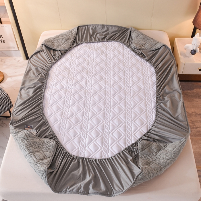 91家纺网 家纺一手货源 找家纺 豪选 2025新款羊羔绒德绒夹棉速暖加厚夹棉床笠 德绒灰色