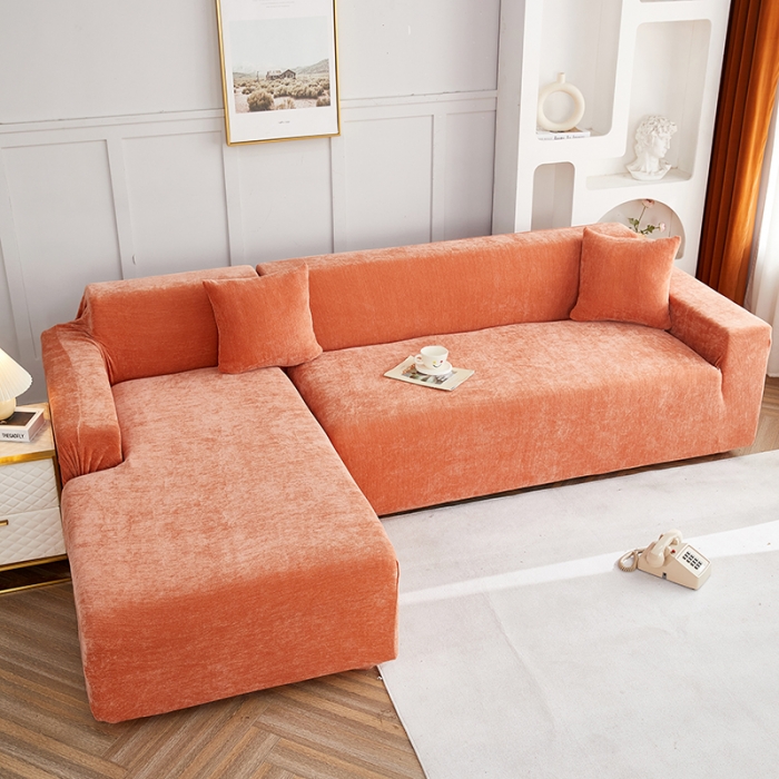91家纺网 家纺一手货源 找家纺 逐日沙发套 2023新款加厚雪尼尔纯色系列贵妃沙发套 雪尼尔-高级橙