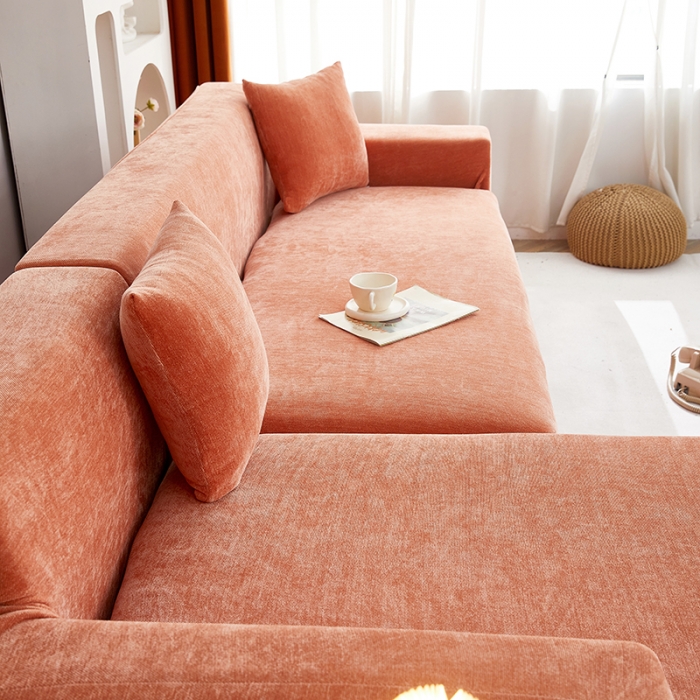 91家纺网 家纺一手货源 找家纺 逐日沙发套 2023新款加厚雪尼尔纯色系列贵妃沙发套 雪尼尔-高级橙