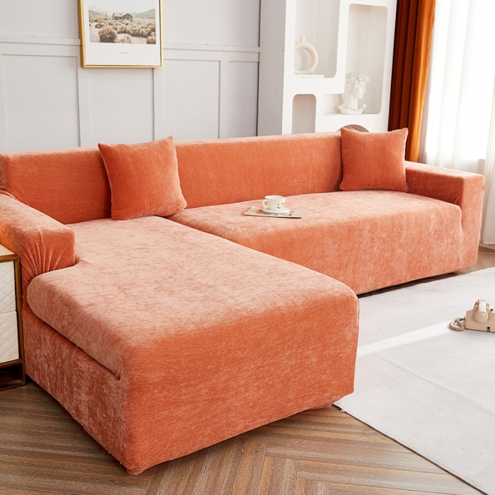 91家纺网 家纺一手货源 找家纺 逐日沙发套 2023新款加厚雪尼尔纯色系列贵妃沙发套 雪尼尔-高级橙