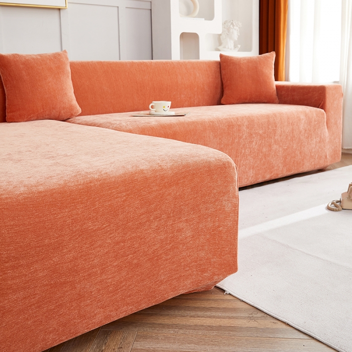 91家纺网 家纺一手货源 找家纺 逐日沙发套 2023新款加厚雪尼尔纯色系列贵妃沙发套 雪尼尔-高级橙