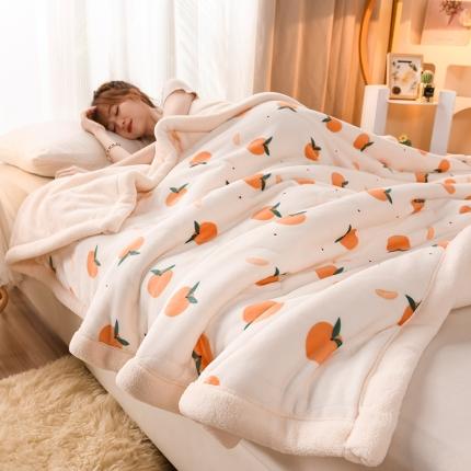 91家纺网 家纺一手货源 找家纺 印季 2024新款三层夹棉印花牛奶绒毛毯 甜橙-羊羔绒