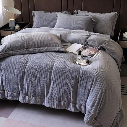 宜代光年 新款260克全消光牛奶绒织带系列四件套宽境-雅士灰