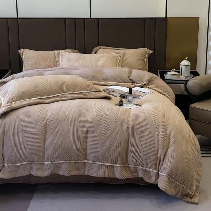 宜代光年 新款260克全消光牛奶绒织带系列四件套 絮语-奶咖