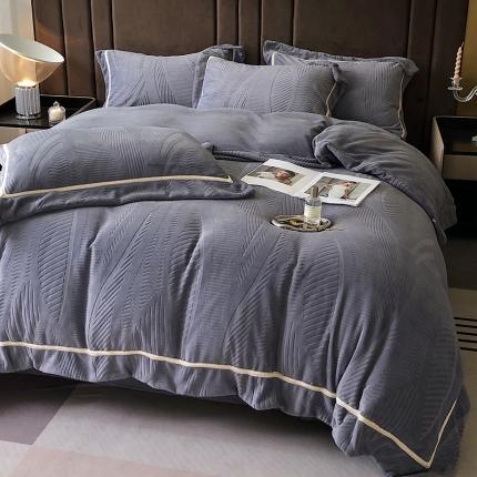 宜代光年 新款260克全消光牛奶绒织带系列四件套絮语-石英灰