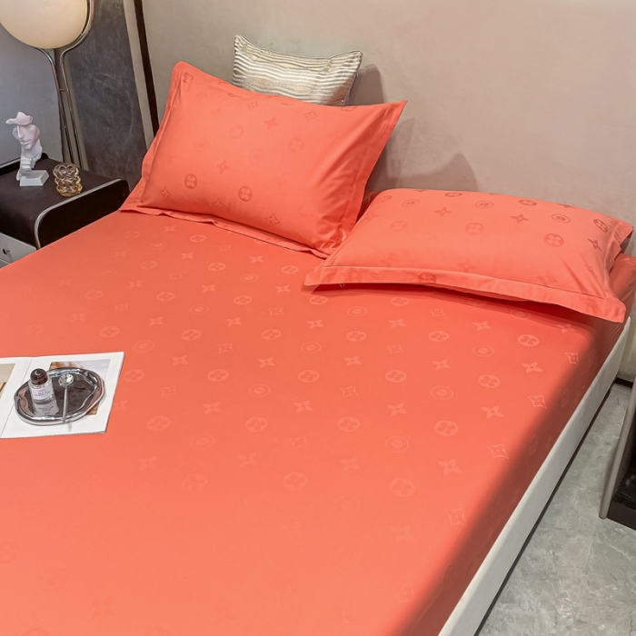 91家纺网 家纺一手货源 找家纺 品乐 2022新款100支长绒棉提花床笠 纯色梦境桔