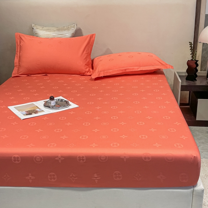 91家纺网 家纺一手货源 找家纺 品乐 2022新款100支长绒棉提花床笠 纯色梦境桔