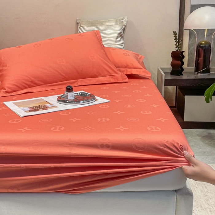 91家纺网 家纺一手货源 找家纺 品乐 2022新款100支长绒棉提花床笠 纯色梦境桔