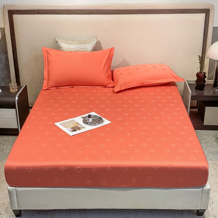 91家纺网 家纺一手货源 找家纺 品乐 2022新款100支长绒棉提花床笠 纯色梦境桔