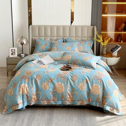 91家纺网 家纺一手货源 找家纺 小时代 2022新款全棉印花床盖四件套 莉丝-蓝