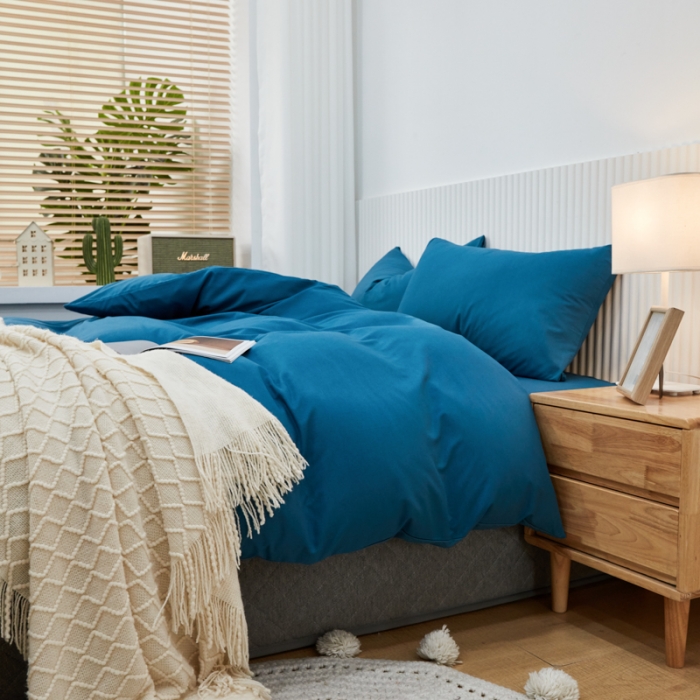 91家纺网 家纺一手货源 找家纺 乐居坊 2023新款纯色忆丝棉四件套 香菲-湖水兰