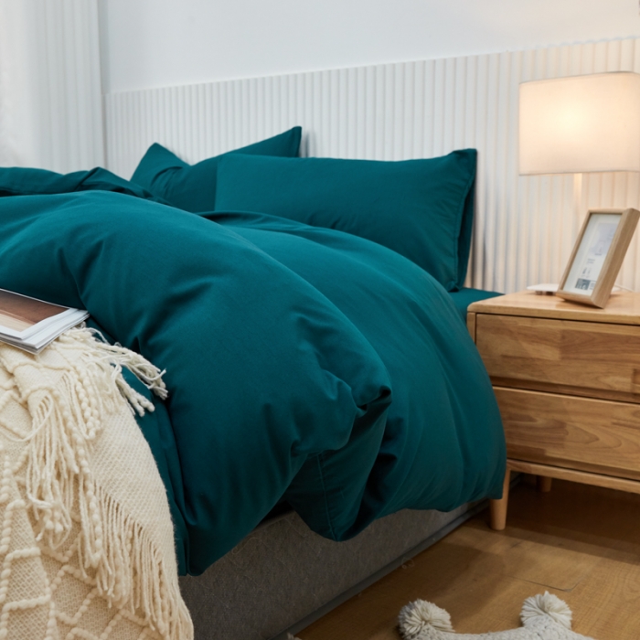 91家纺网 家纺一手货源 找家纺 乐居坊 2023新款纯色忆丝棉四件套 香菲-海藻绿