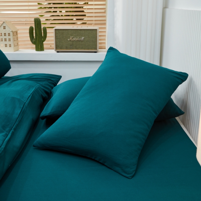 91家纺网 家纺一手货源 找家纺 乐居坊 2023新款纯色忆丝棉四件套 香菲-海藻绿