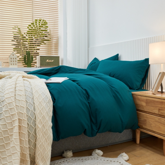 91家纺网 家纺一手货源 找家纺 乐居坊 2023新款纯色忆丝棉四件套 香菲-海藻绿