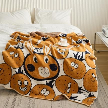 暖绵绵 新款半边绒毛毯-番茄海乐兔 黄色