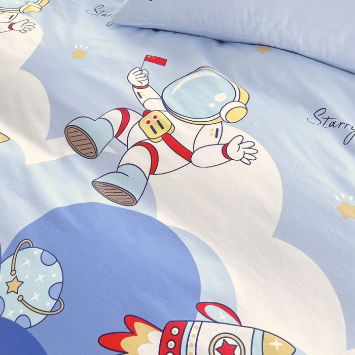 91家纺网 家纺一手货源 找家纺 金鑫汇 2022新款网红直播爆款一字绣工艺款单被套翱翔太空