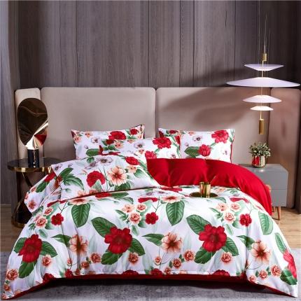 91家纺网 家纺一手货源 找家纺 玉雅家纺 2025新款亲肤棉数码印花婚庆系列四件套 花漫香堤