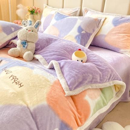 91家纺网 家纺一手货源 找家纺 阿亮家居 2024新款大包边菠萝格牛奶绒活性印染单被套 九分甜