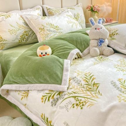 91家纺网 家纺一手货源 找家纺 阿亮家居 2024新款大包边菠萝格牛奶绒活性印染单被套 田园花香