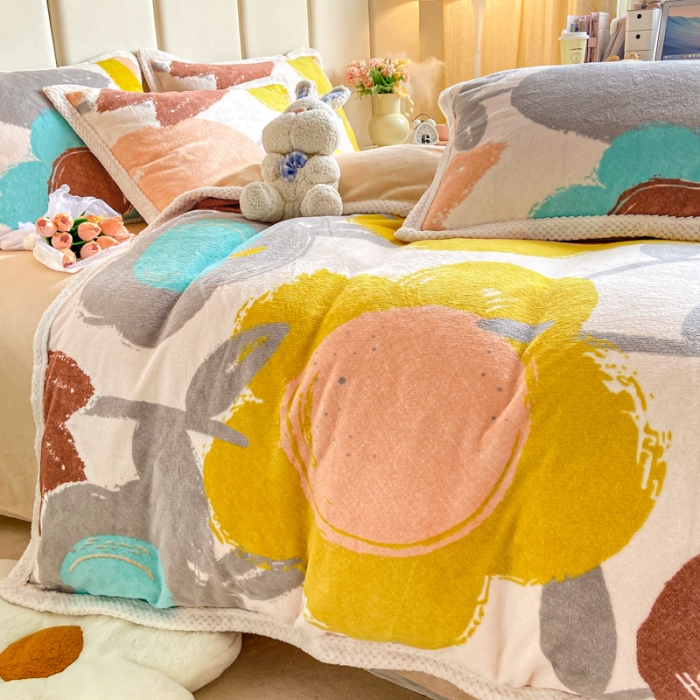 91家纺网 家纺一手货源 找家纺 阿亮家居 2024新款大包边菠萝格牛奶绒活性印染单被套 春花浪漫